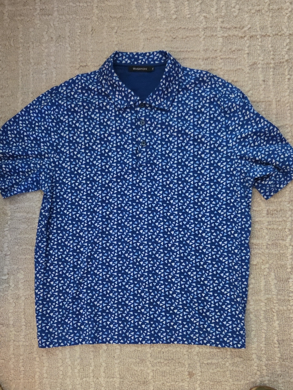 Bugatchi Mens Large Geometric Print Performance Polo Shirt Blue Size XL